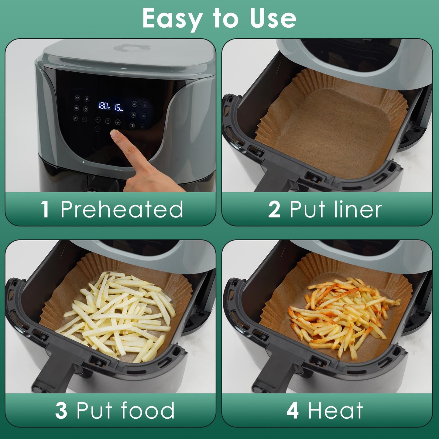Air Fryer Paper Liners, 125Pcs Parchment Paper, Air Fryer Liners Disposable for Microwave, Non-Stick Air Fryer Liner Square Free of Bleach (8IN)