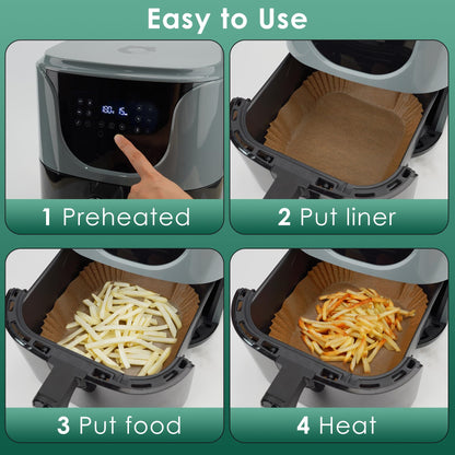 Air Fryer Paper Liners, 125Pcs Parchment Paper, Air Fryer Liners Disposable for Microwave, Non-Stick Air Fryer Liner Square Free of Bleach (8IN)