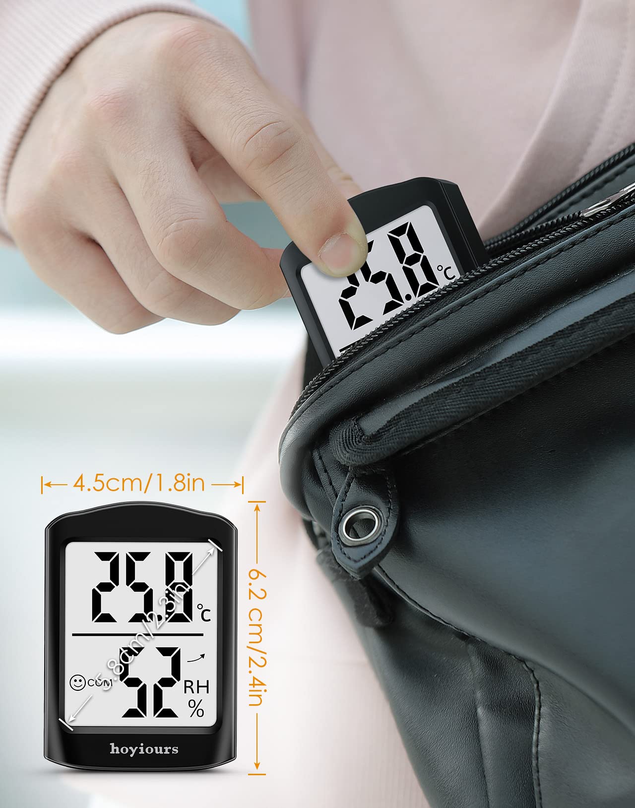 hoyiours Digital Room Thermometer, 3 Pack Room Temperature Monitor and Humidity Meter, Indoor Thermometer Hygrometer, Black