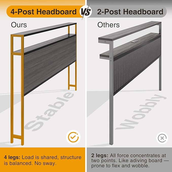 Lifezone Full Bed Frame with 2-Tier Storage Headboard, Metal Bed Frame with
