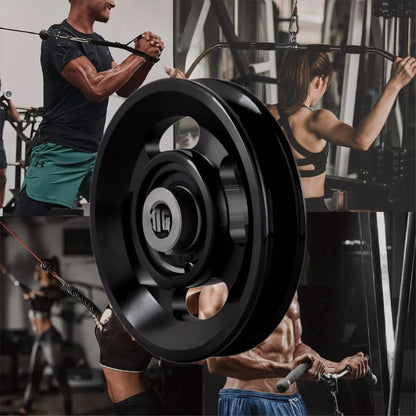 Gueiddi Aluminum Pulley for Home Gym, Load Capacity Sealed Bearing Pulley System, Quiet & Smooth Replacement Gym Pulley Wheel for Cable Machine, LAT Pulldown, Weight Equipment (1, Black, 114-115mm)