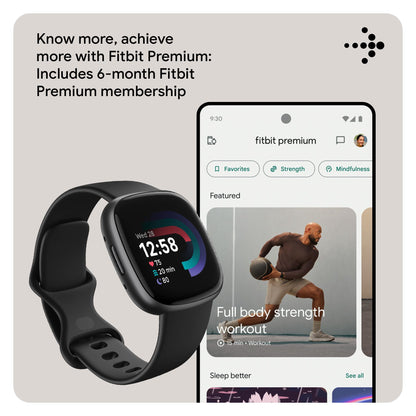 Google Fitbit Versa 4 Fitness Smartwatch with built-in GPS and up to 6 days battery life - compatible with iOS 15 or higher & Android OS 9.0 or higher, Black/Graphite