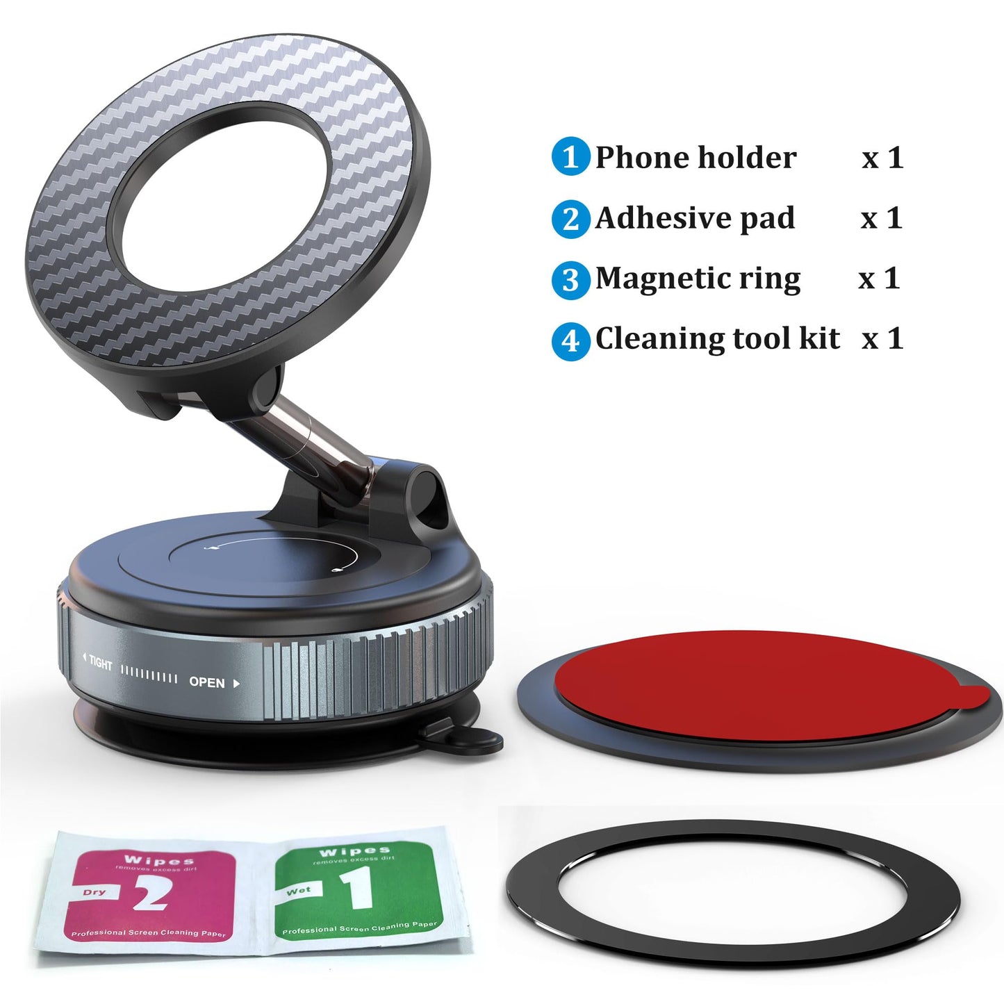 PlusAcc Vacuum Magnetic Phone Holder for Car - Suction Phone Mount 360°Rotatable Foldable Portable Strong Magnet Stand for iPhone17/16/15/14/13/12 Pro/Pro Max on Mirror, Smooth Surface, Windscreens
