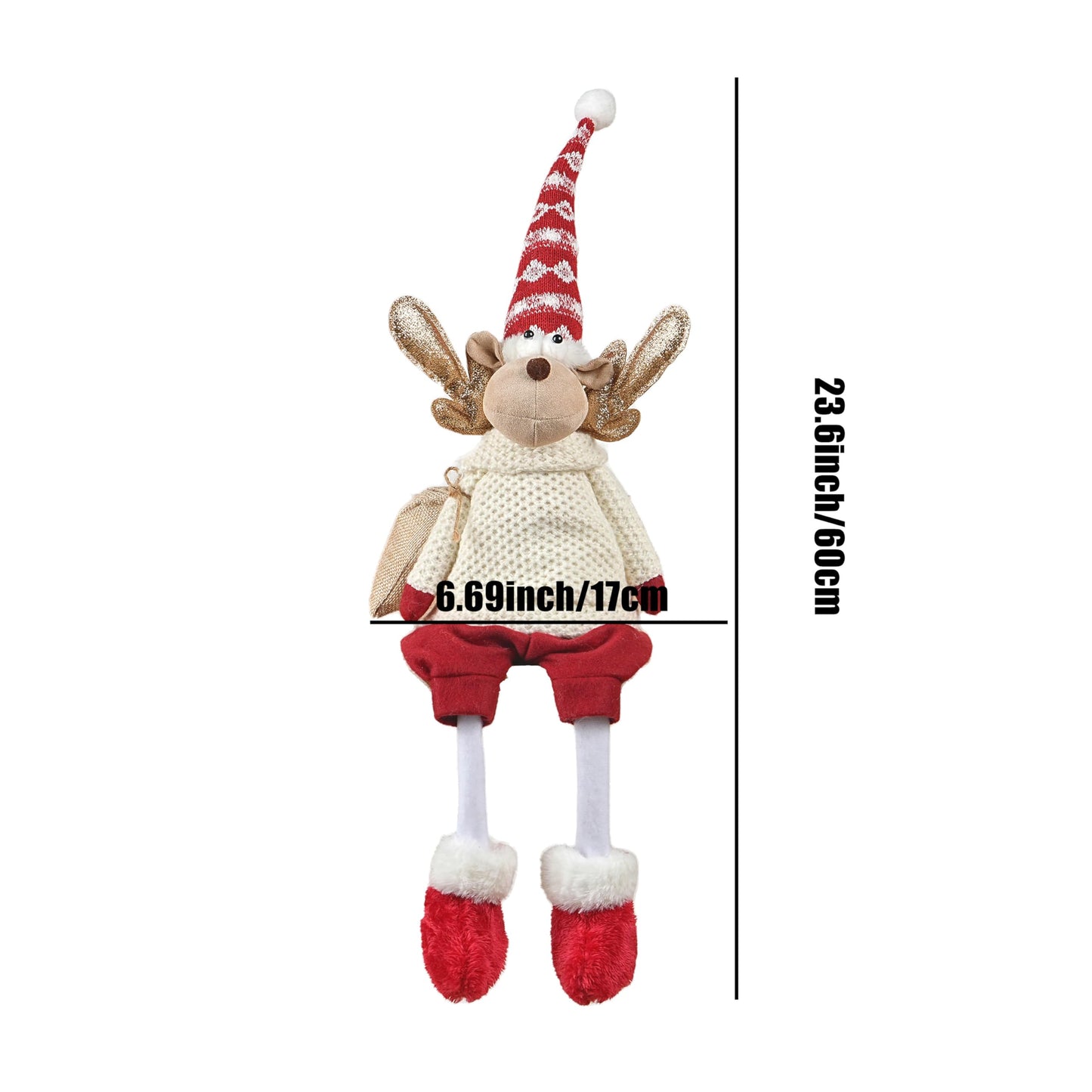 Dedrian11 Christmas Sitting Reindeer Shelf Sitter Decor, 24 Inch Plush Figurine with Dangling Legs, Poseable Arms, Weighted Bottom, Mantel Fireplace/Tabletop Holiday Decoration, Indoor