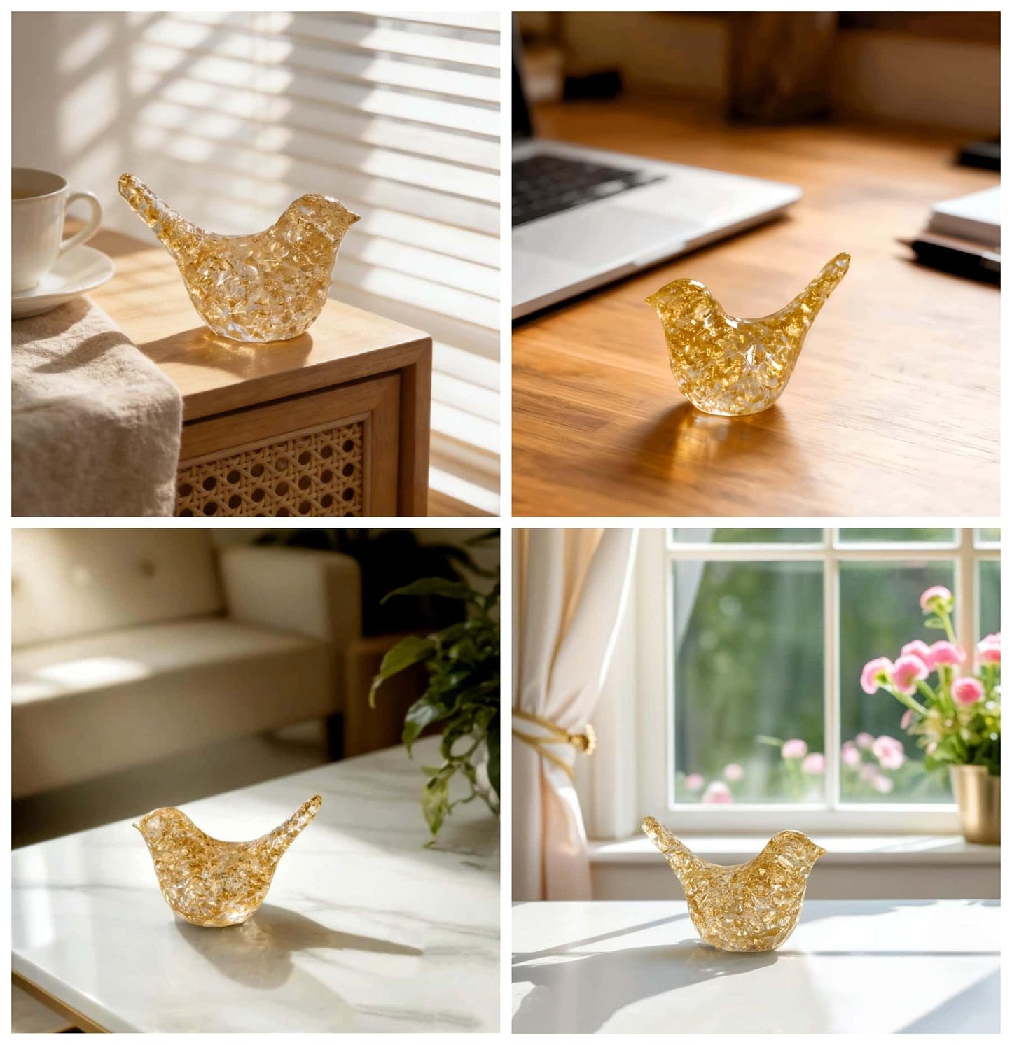 JWT Astyle Goldfoil Glitter Bird Figurines Staue Minimalist Home Decor Accents,Hammered Sculpture Gifts for Bird Lovers,Knick Knacks for Shelves Bookshelf Office