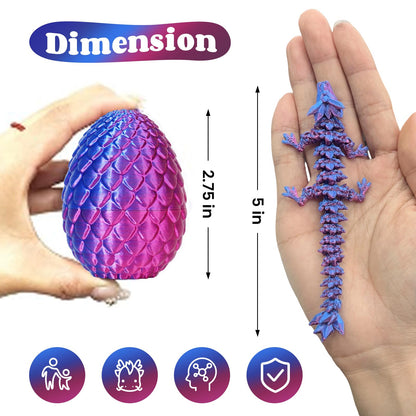 TBOLINE 4PCS 3D Printed Dragon Egg, Articulated Crystal Animals Fidget Toy Kid, Small 3D Printer Dinosaur Dino Eggs Toy Easter Gifts for Kids Boy Girls (4-Piece-C)