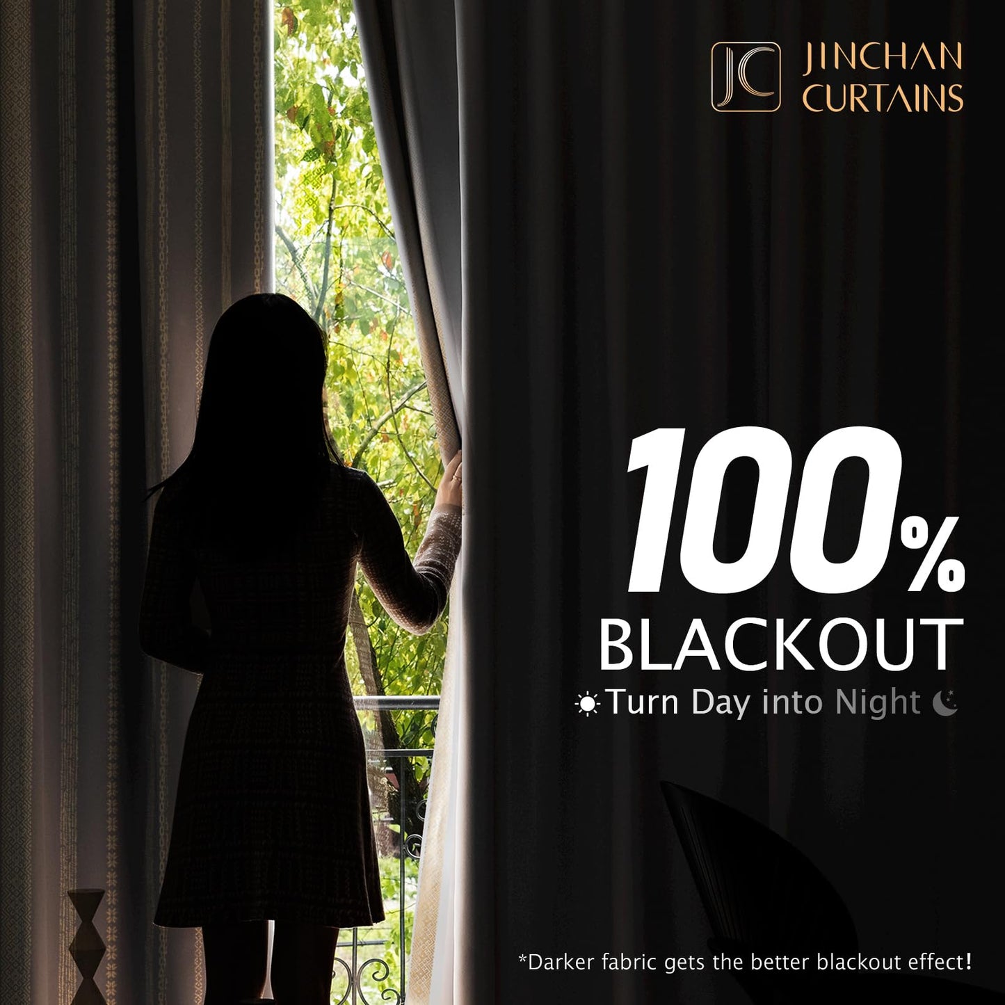jinchan 100% Blackout Curtains 84 Inches Long for Bedroom, Boho Curtains Golden Geometric Foil Printed on Off White Back Tab Rod Pocket Holiday Room Darkening Drapes Farmhouse 2 Panels