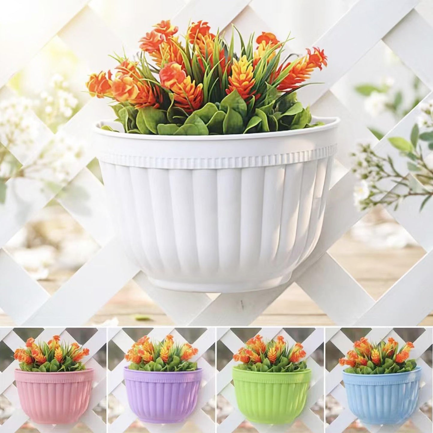 ORIMERC 4 Pack White Wall Planter Pots Vertical Living Wall Hanging Planters Wall Mounted Planter Holder with Drainage Hole for Indoor Outdoor Plants Wall Decor with Hooks/Screws