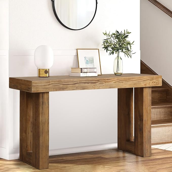 HOKYHOKY Reclaimed Solid Wood Console Table, Rectangular Couch Tables Behind