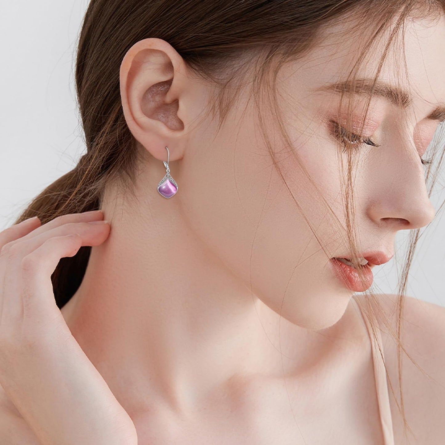 Purple Opal Earrings Sterling Silver Filigree Irish Celtic Rose Quartz Stone Teardrop Drop Earrings Jewelry Christmas Gifts For Women