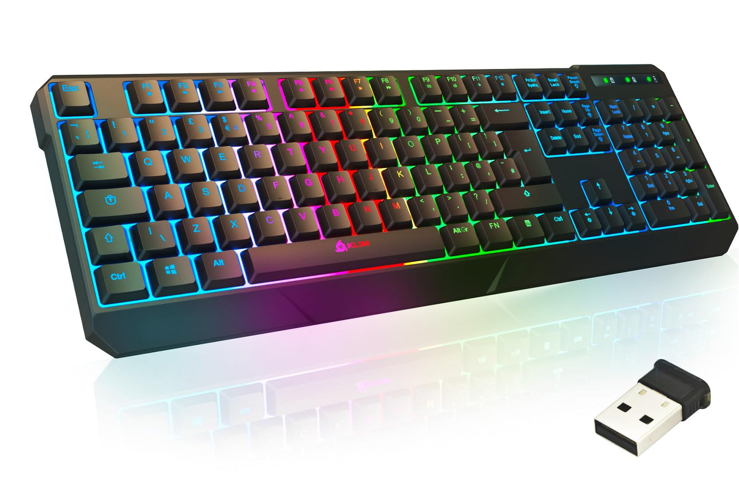 KLIM Chroma Wireless Keyboard UK Layout + Slim, Durable, Ergonomic, Quiet, Waterproof, Silent Keys + Backlit Wireless Gaming Keyboard For Laptop PC Gamer PS4 Mac + NEW VERSION + Black
