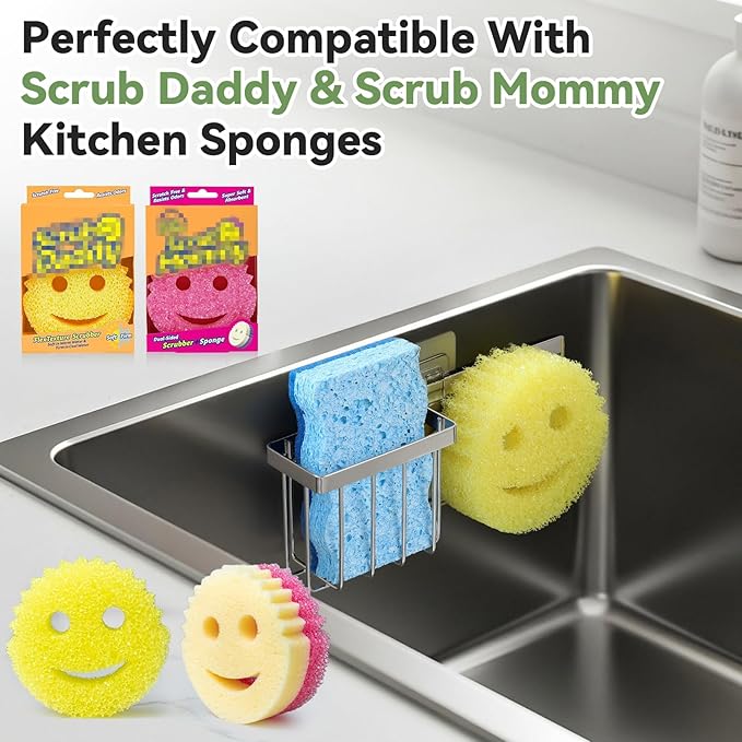 Sponge Holder for Kitchen Sink, Sponge Caddy for Scrub Daddy / Scrub Mommy