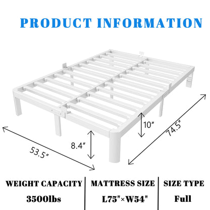 KOSOSO 10 Inch Full Size Bed Frame, White Bed Frame Full with Metal Gaskets, No Box Spring Needed, Rounded Corner Design, Heavy Duty Steel Platform Support,Reserved Holes, Noiseless, Storage Space