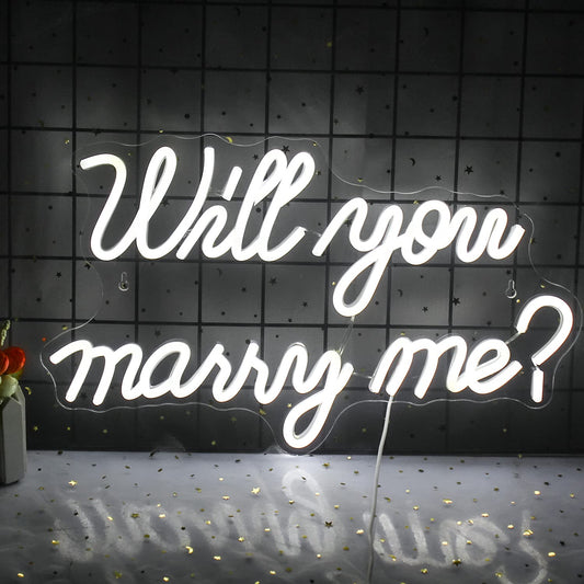 Wanxing Will You Marry Me Neon Sign - Marry Me Sign, White LED Wedding Proposal Decorations for Valentine's Day, Girlfriend
