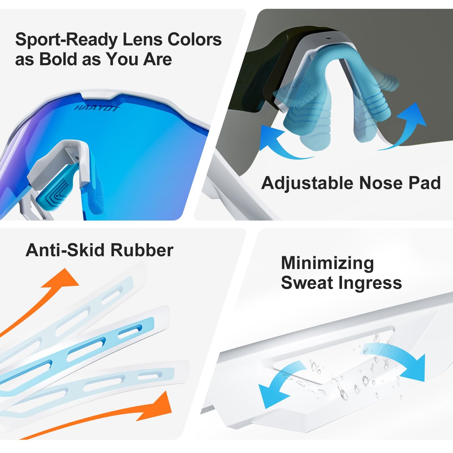 HAAYOT Polarized Cycling Glasses,Sports Sunglasses for Men Women,Baseball Biking Running Sunglasses 5 Lenses White Blue