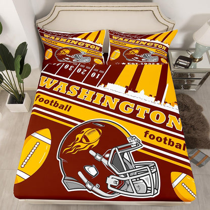 Feelyou Football Bed Sheets Set Boys Twin Size Women Men Football City Fitted Sheet with 16 Inch Deep Pockets Rugby Sports Bedding Set