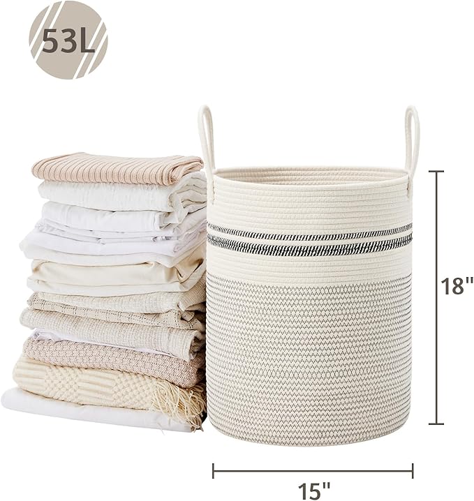 VIPOSCO Large Laundry Hamper, Tall Woven Rope Storage Basket