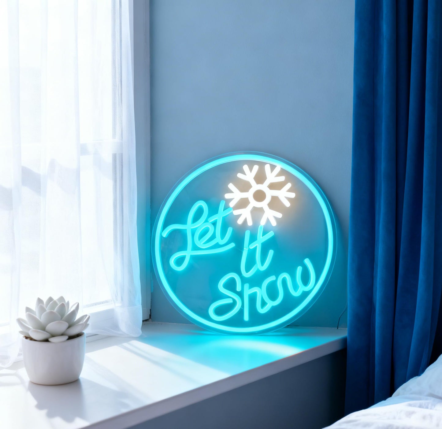 Let It Snow Neon Sign, Snowflake Shape Light Up Sign, Winter Christmas Home Party Gift Wall Table Decor, USB Powered Dimmable LED Neon Light 12.6 x 12.6 In