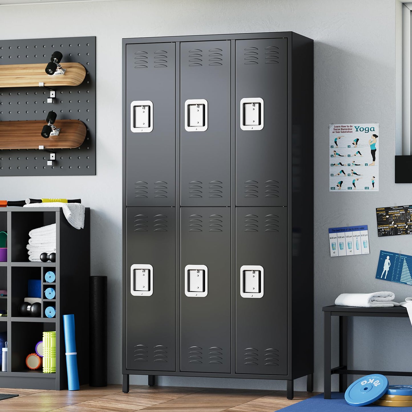 6-Door Employee Metal Locker Cabinet with 12 Hooks & 6 Adjustable Shelves, Lockable Steel Storage Cabinet for Office, Gym, Garage & School