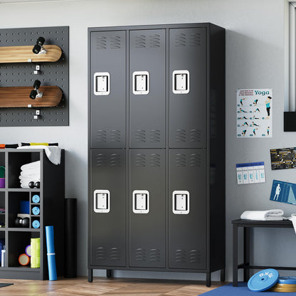 6-Door Employee Metal Locker Cabinet with 12 Hooks & 6 Adjustable Shelves, Lockable Steel Storage Cabinet for Office, Gym, Garage & School