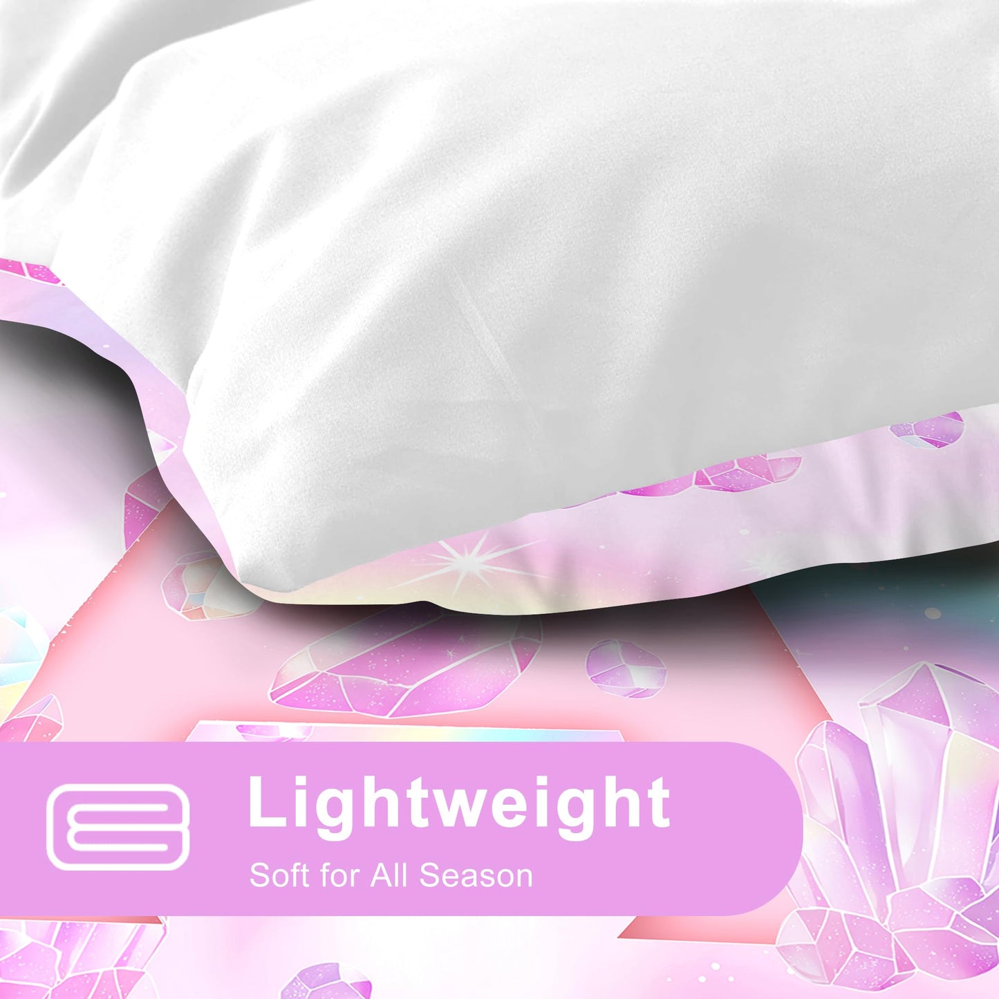 VTKON Pink Crystal Comforter Set for Kids Girls Full Size 3 Piece Initial Letter A Bedding Set Glitter Rainbow Alphabet Bed Sets Sparkle Gemstone Bedroom Decor with 2 Pillow Cases