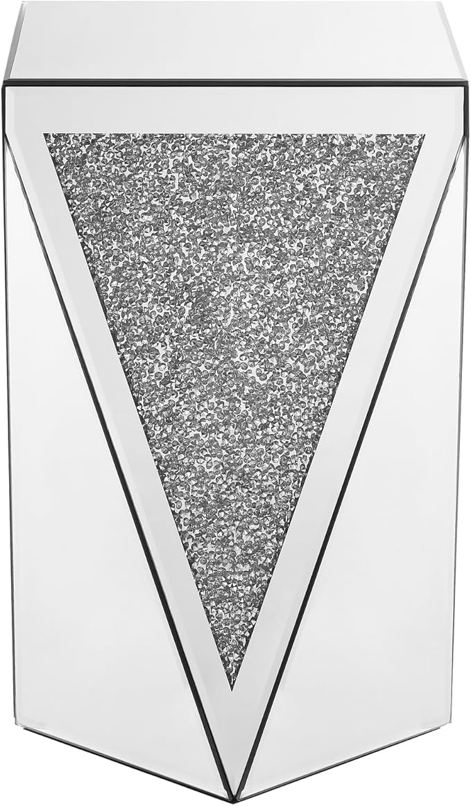 Inverted Triangular Mirror Square End Table, Crystal Diamond Inlaid Coffee Table