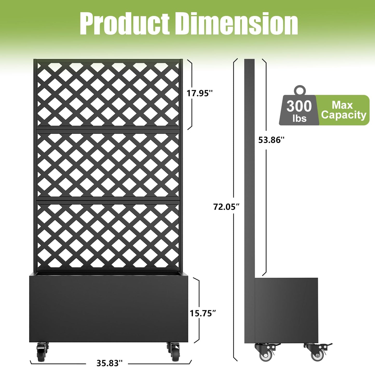 ZenithZest Metal Planter with Trellis, 72"x36"x16" Raised Garden Bed with Trellis and Wheels, Planter Box with with Privacy Screen for Climbing Plants, Flowers, Vegetables, Fruits