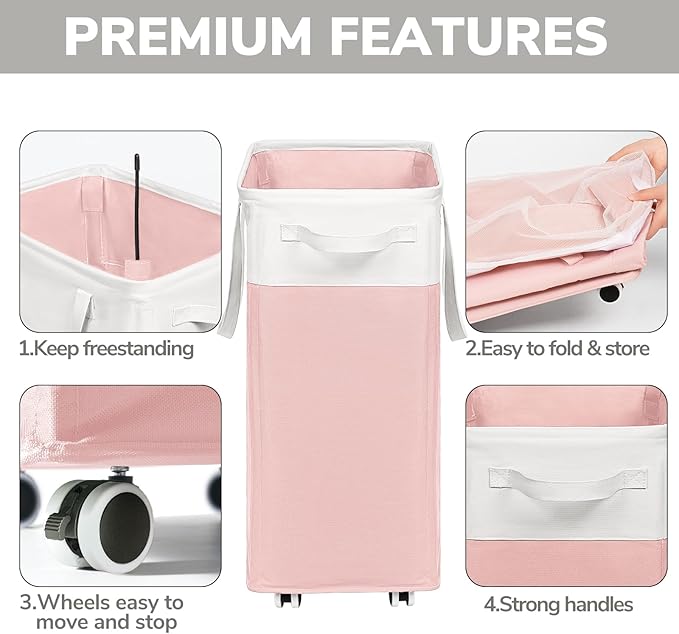 Goodpick Laundry Basket with Wheels 2-Pack, 75L Tall Clothes Hamper, Large