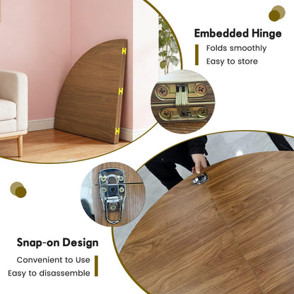 Round Folding Table Top Extender 48/55/59/63/71/79" Solid Wood Table Extension For Dining Table Extender Top Fold Wooden Tabletop for Kitchen Restaurant Workbench Outdoor(Walnut, D - 55")