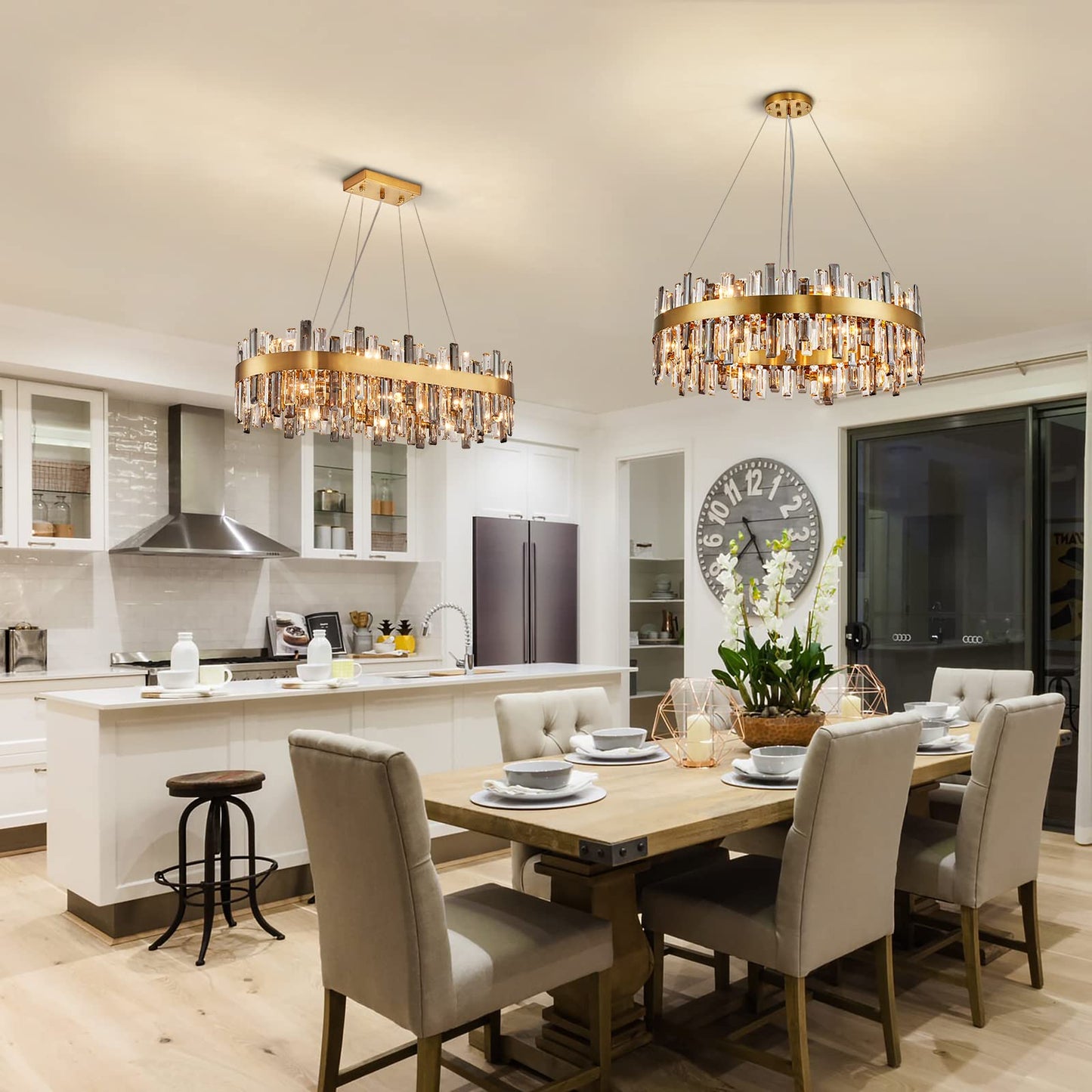 Siljoy Modern Crystal Chandelier, 16-Light Luxury Brass Gold 2-Tiers K9 Crystal Raindrop Chandelier Dimmable Crystal Pendant Ceiling Light for Dining Living Room Kitchen Island Entry Foyer D31.5''