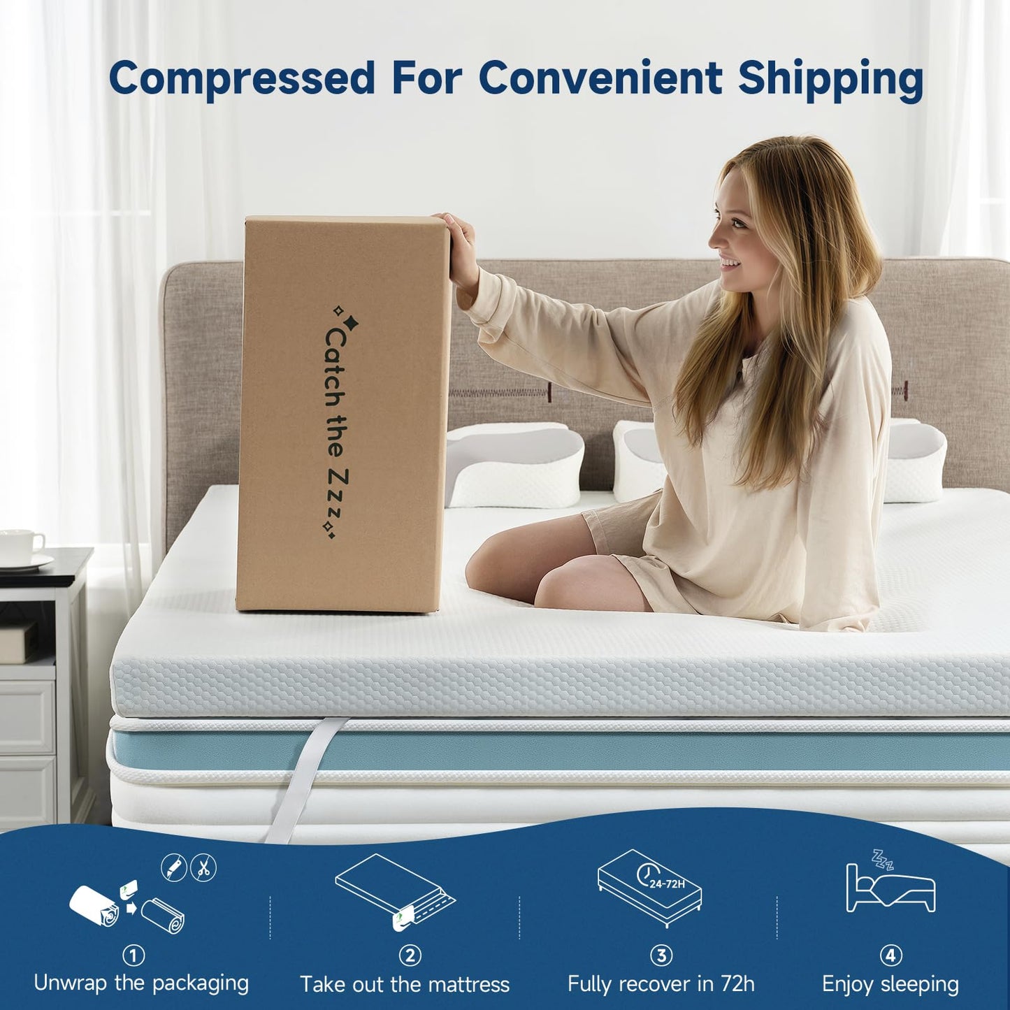 3 Inch Queen Memory Foam Mattress Topper, Cooling Gel Bed Topper with Premium Removable Skin-Friendly Non-Slip Cover, High Density Ventilated Mattress Pad CertiPUR-US & Oeko-Tex Certified, White
