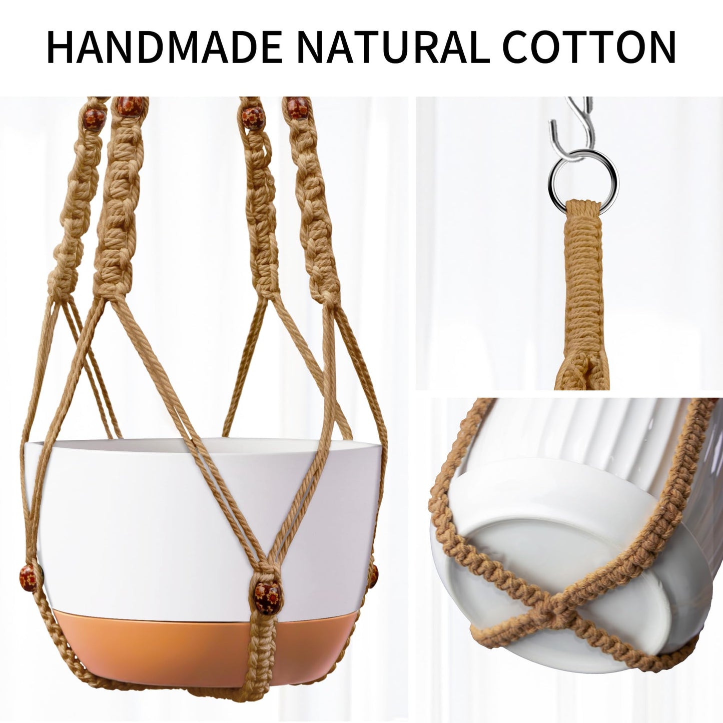 IDEEEPAN Macrame Plant Hanger - Fits 6 to 15 inches Pots for Indoor Outdoor, 43 Inch, Set of 2, Brown (POTS NOT Included)