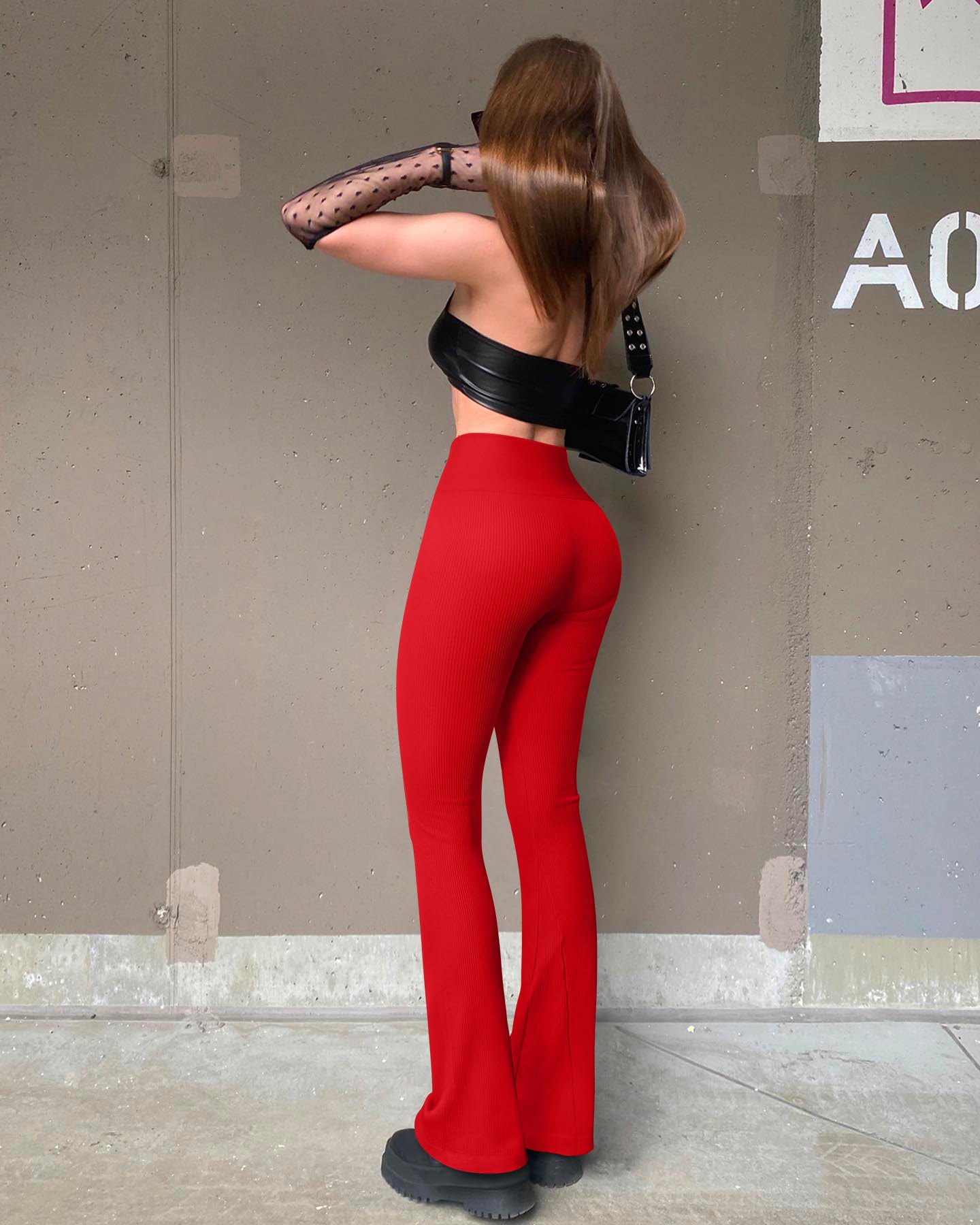 OQQ Women's 2 Piece Yoga Pants Ribbed Seamless Workout High Waist Bell Bottoms Flare Leggings