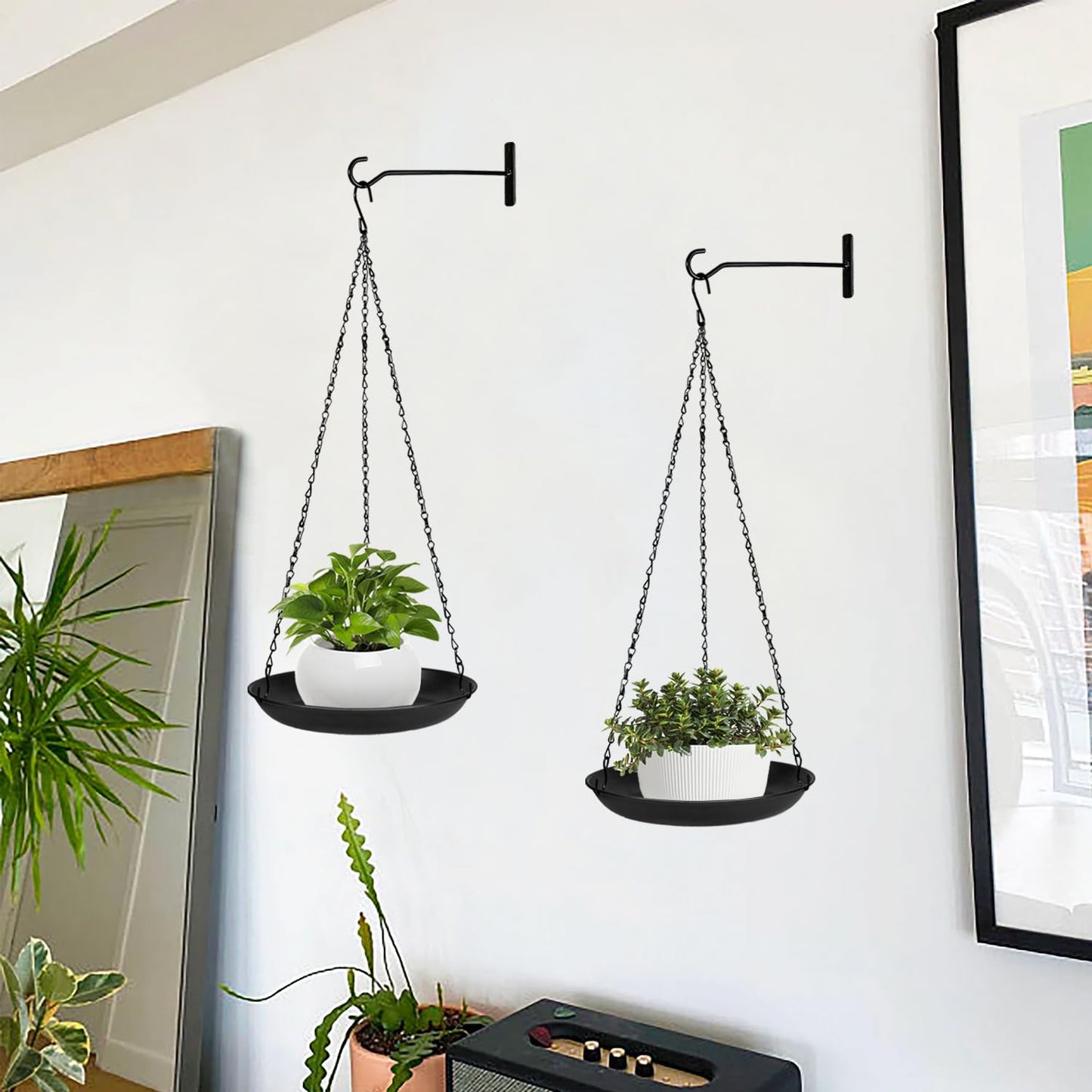 ARTORA Metal Plant Hanger, Indoor Decorative Wall Plant Hanging Basket Black Pot Holder Ceiling Flower Planter Hanging Chain with Long Hook (2 Pack)