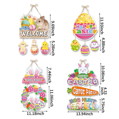 Easter Egg-Bunny Home Front-Door Hanger-Decor - 4pcs Pastel Rainbow Birthday Paper Signs Banners, Happy Easter Spring Wall Hanging Indoor Decorations Lasting Surprise