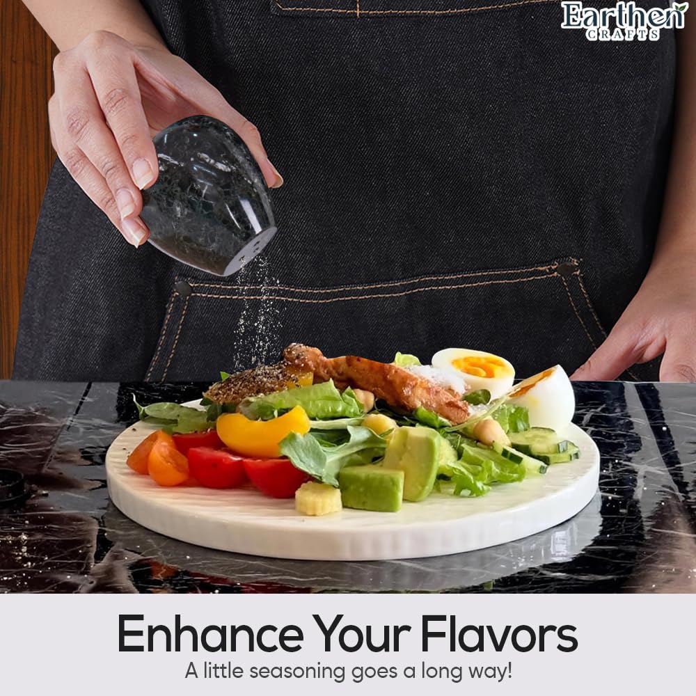 Earthen Crafts Marble Salt and Pepper Shakers Set of 2 Black & White 2.3" Inches Spice Containers, Cute Seasoning Shaker Jars for Dining Table, Kitchen Counter Shakers for Home, Restaurant