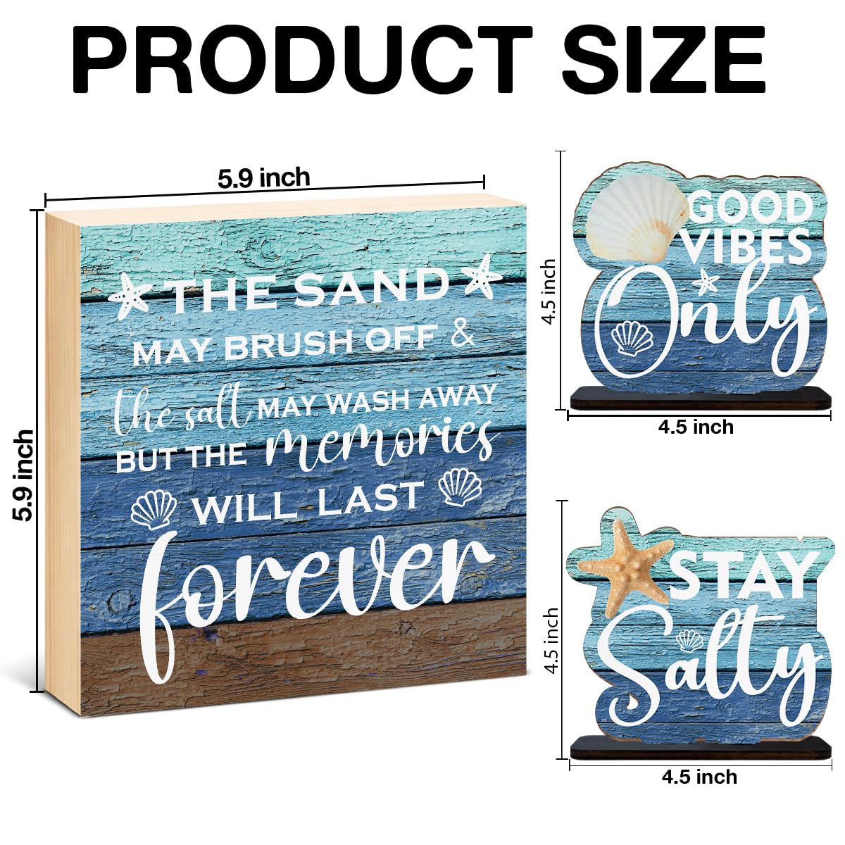 3 Pcs Summer Beach Decorations Wooden Sign - Stay Salty Centerpieces for Tiered Tray Table Desk Bedroom Boys Room Party Shelf Decoration