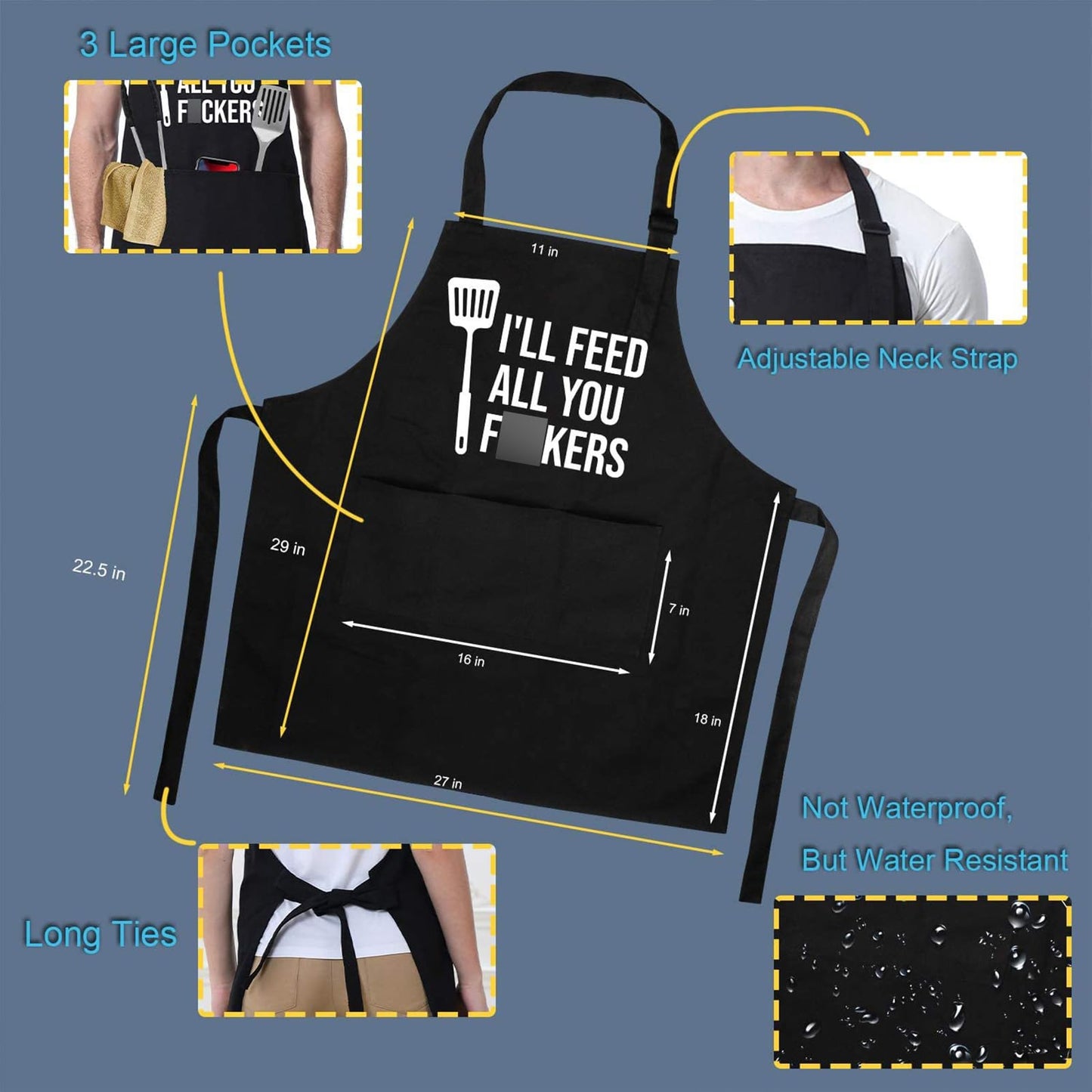 Miracu Funny Cooking Aprons for Men Women, Funny Dad Gifts for Mens Father, Mom - Fathers Christmas, Birthday Gifts for Dad Step Brother Boyfriend Husband, Cool BBQ Grilling Kitchen Chef Apron