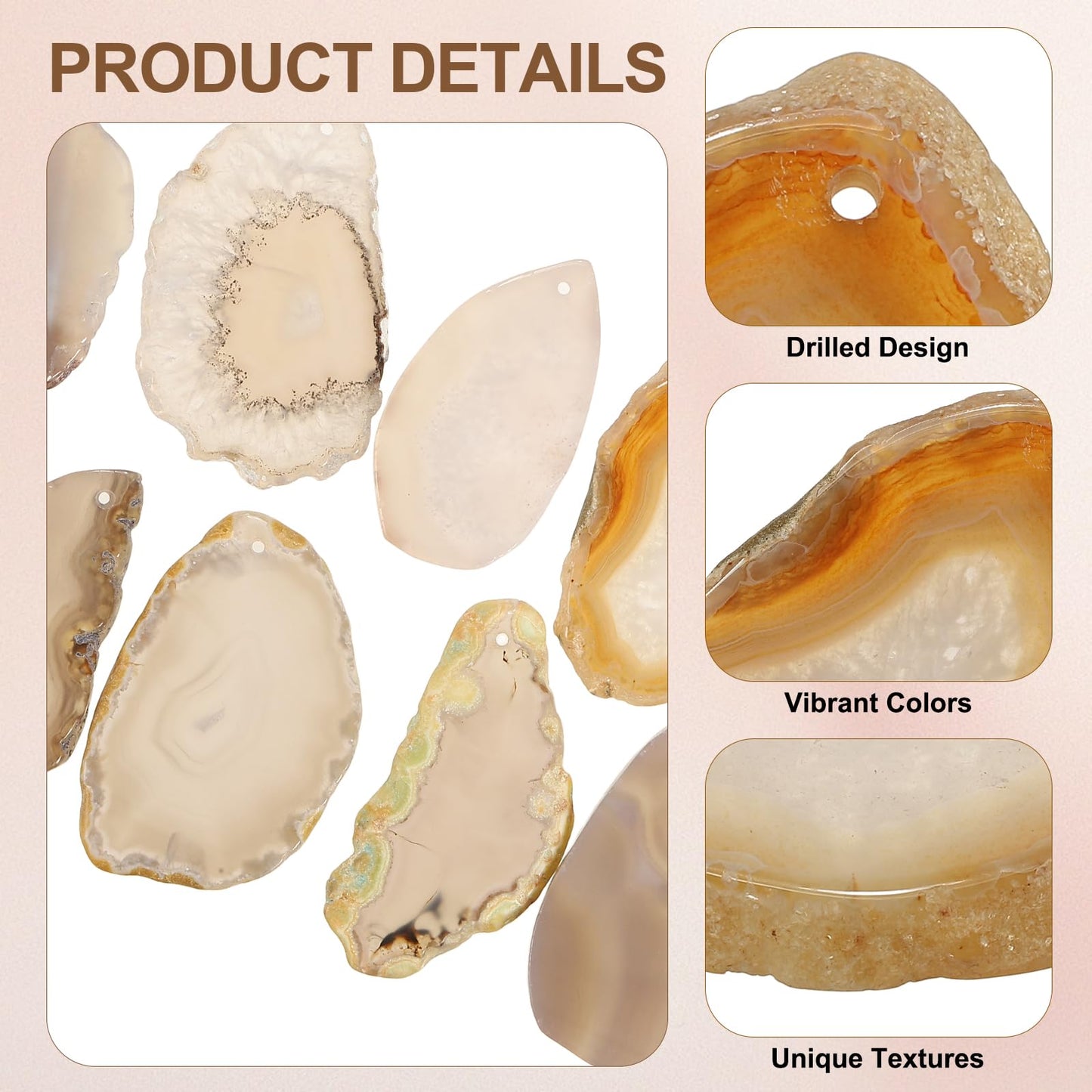 Rebower Agate Slices - Gray 12 Pcs Natural Irregular Geode Agate with Holes Healing Crystals Geode Stones, [for DIY Jewelry Making Home Decoration]