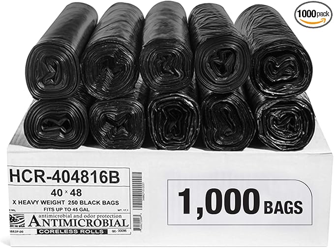 Aluf Plastics High Density Trash Bags, 45 Gallon, 16 Micron,