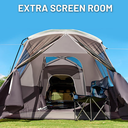 TIMBER RIDGE 5-9 Person SUV Tent with Screen Porch and Awning for Family Camping, Weather Resistant and Portable Van or Car Tent, Includes Rainfly and Storage Bag, 13' W X 10' L X 7.1' H, Tan