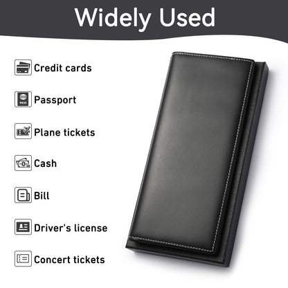 Travel Wallet Passport Holder RFID Blocking Genuine Leather Cover with Smart Tracker Slot RFID Passport Wallet for Family Use (Black)