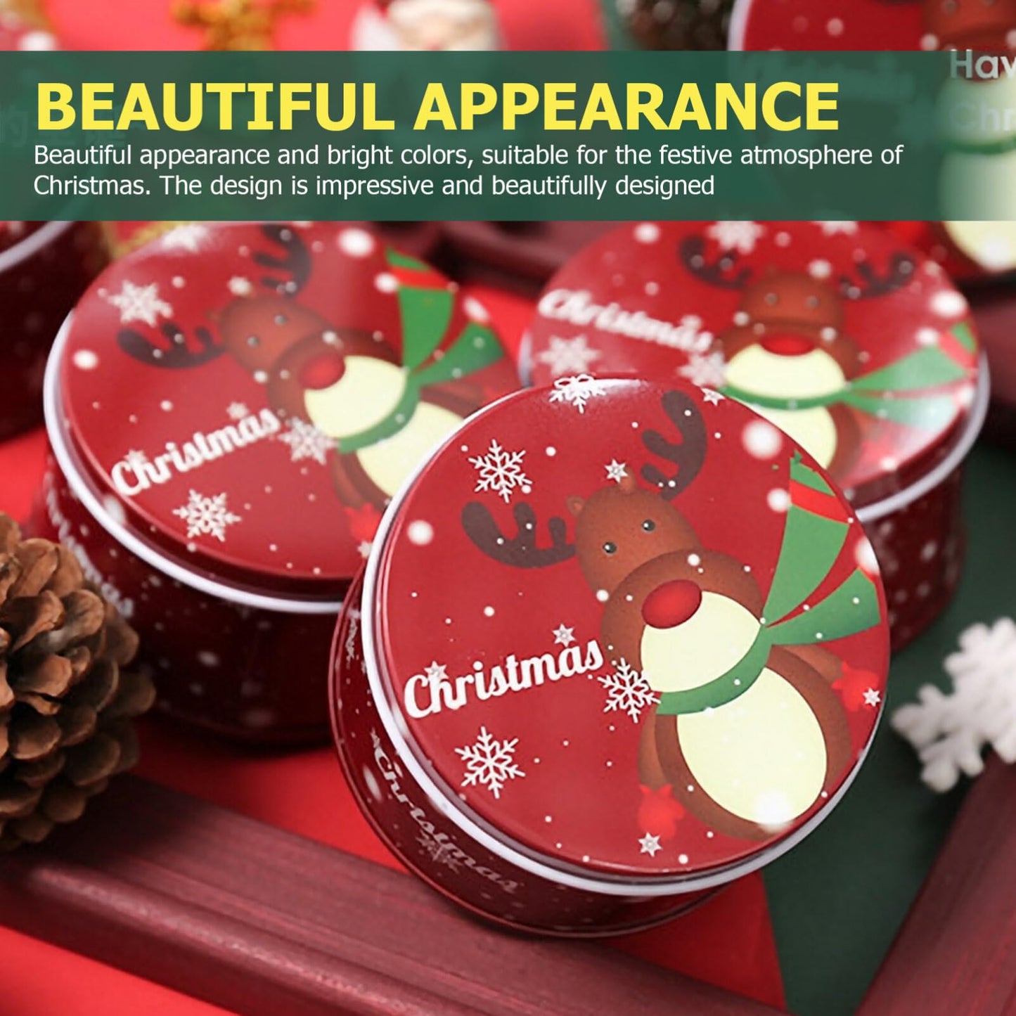 Angoily Christmas Cookie Tins with Lids, 12pcs Round Christmas Candy Tin Set, Holiday Containers for Homemade Cookies Treats, Small Reusable Metal Storage Boxes Holiday Party Favors Packing Boxes