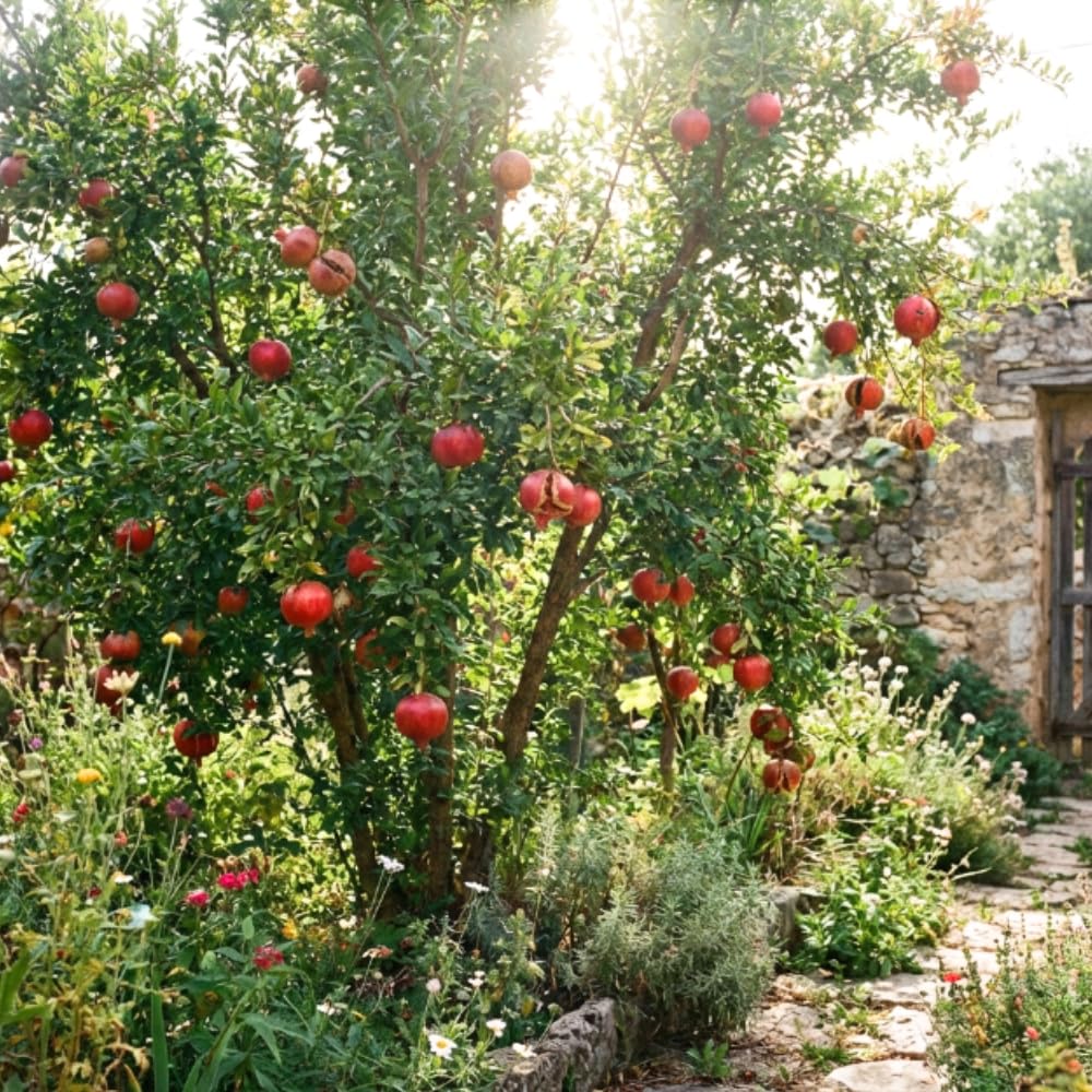 Wonderful Pomegranate Live Plant, Sweet Pomegranate Seedlings from 4 to 6 Inches Tall, Red Fruit Tree for Patios and Gardens