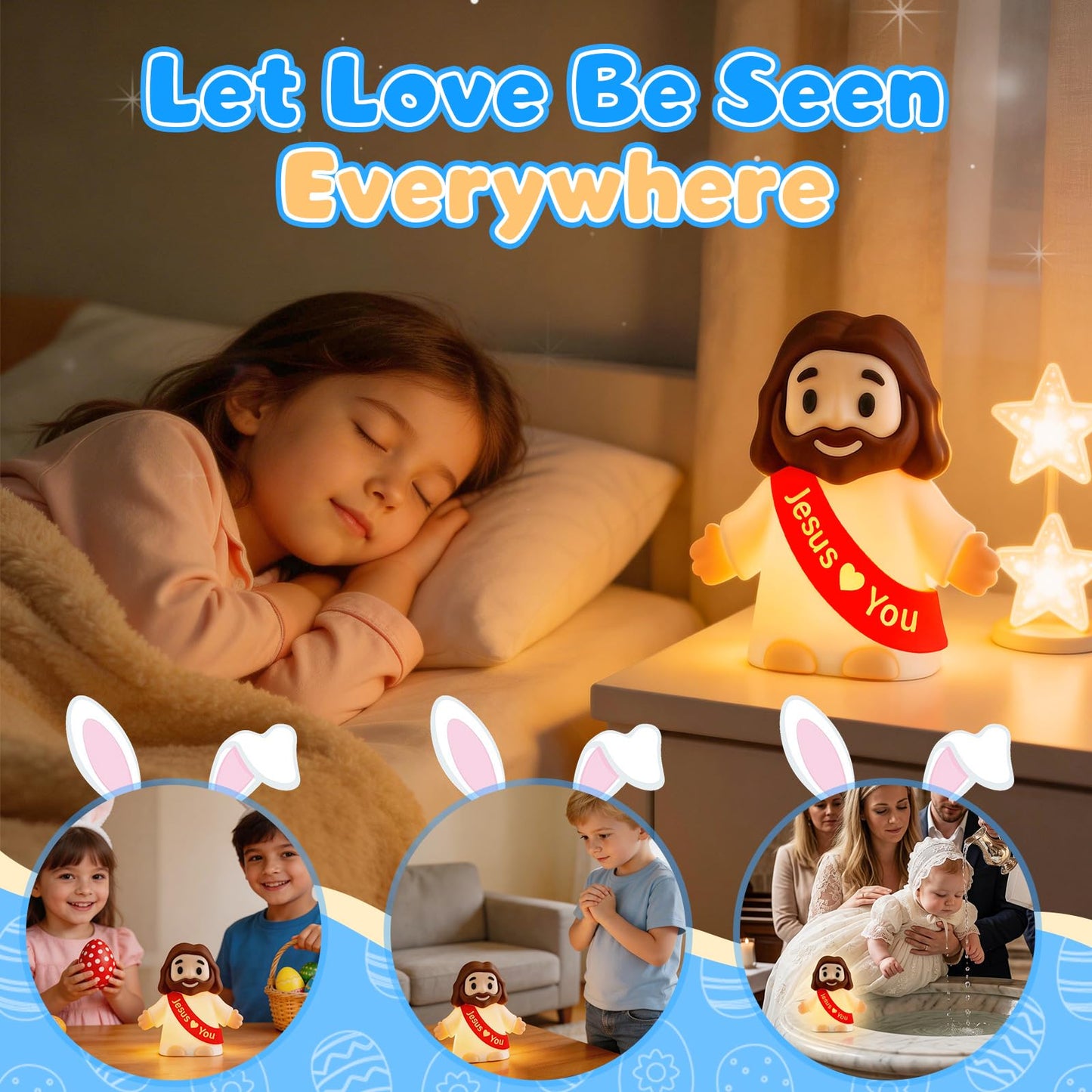 GZJQW Jesus Night Light, Jesus Love You Night Light for Kids, 3-Speed Adjustable Silicone Touch Control Nightlight, Table Lamp for Bedroom, Desktop, Jesus Decor, Easter Decorations, Baptism Presents