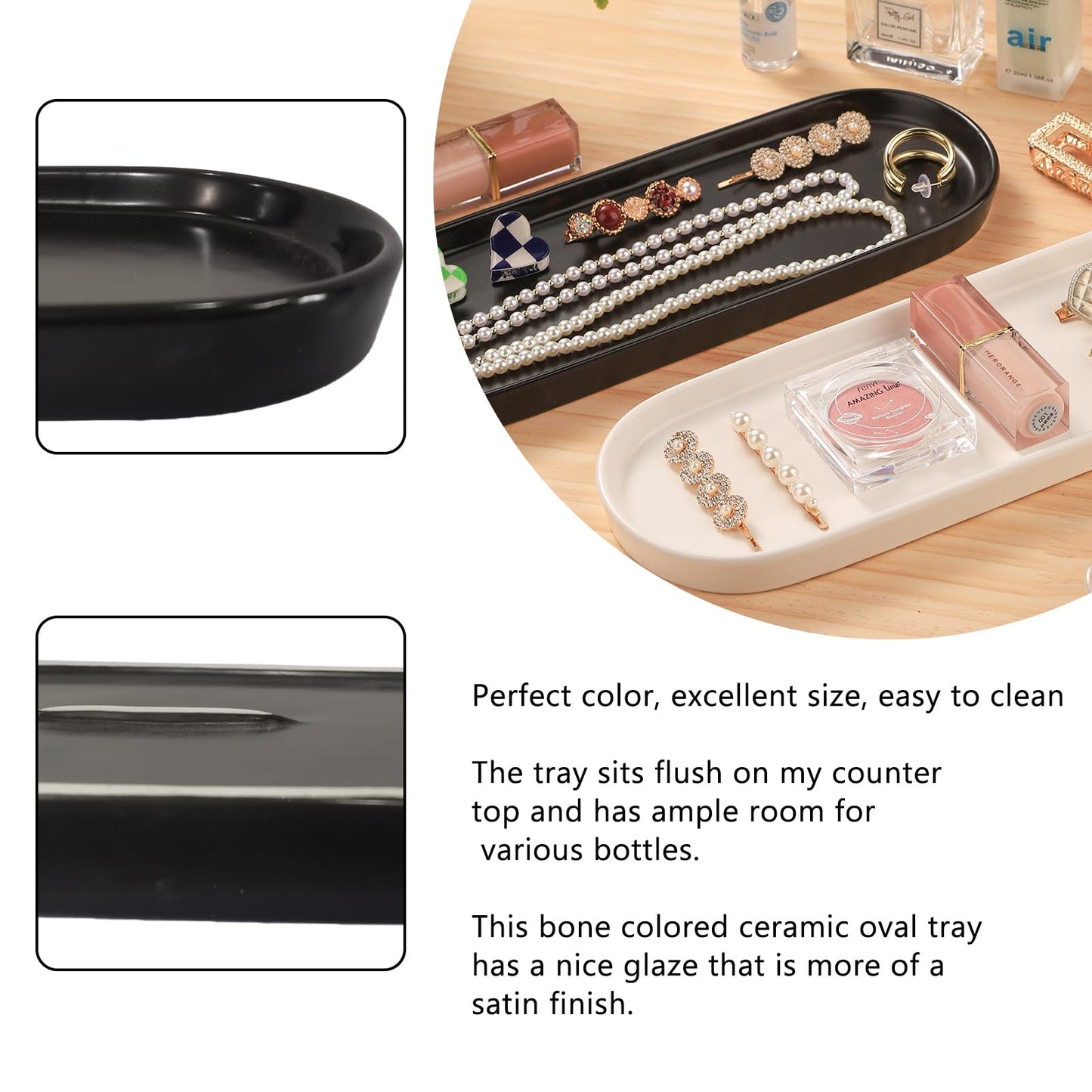 VanEnjoy White Vanity Tray for Bathroom Counter, Long Narrow Tray Ceramic Tray for Kitchen Counter for Soap Bottles