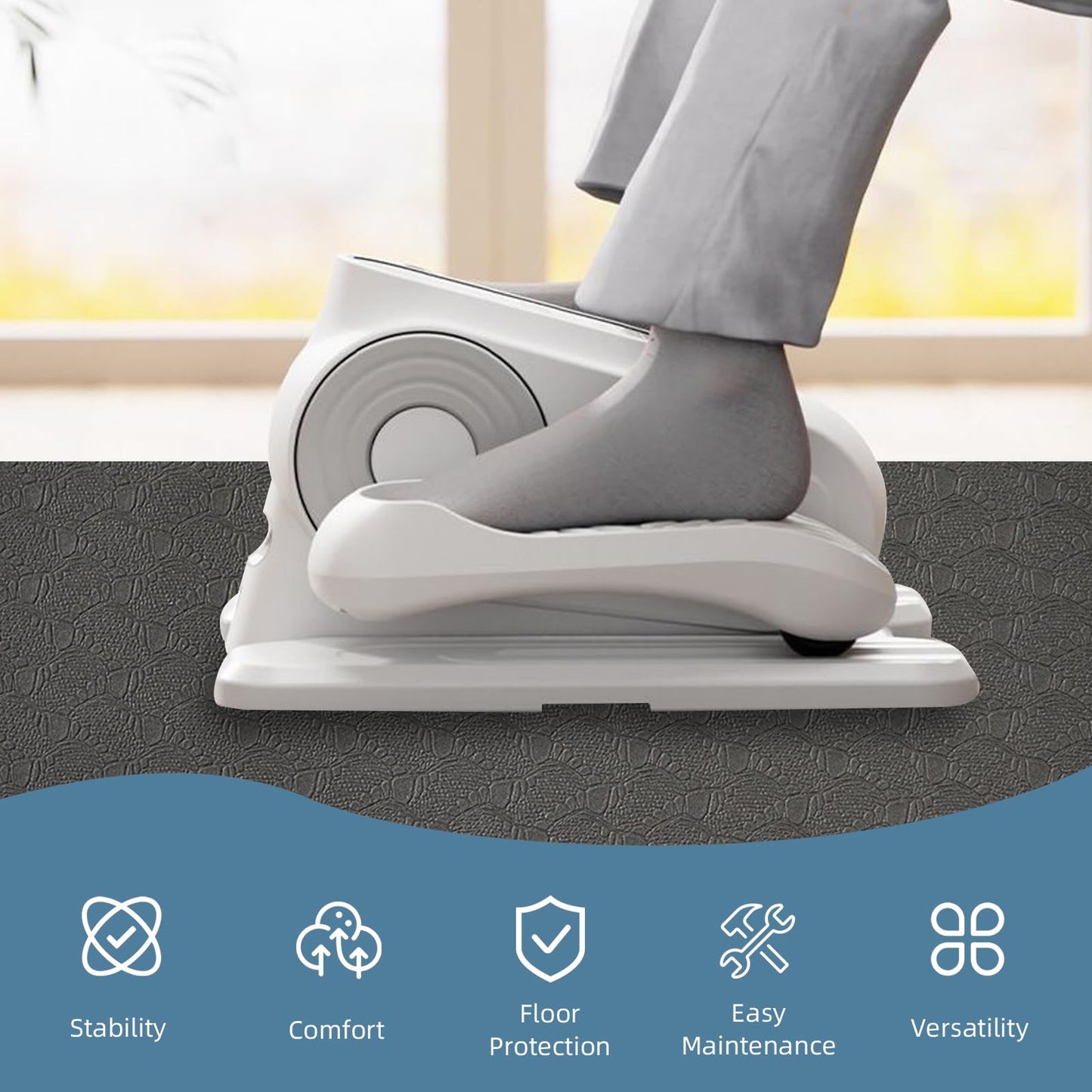 Non-Slip Workout Mat for Under Desk Ellipticals,Thicker & Quieter,23.6x17.7x0.2",Suitable for Ellipse Leg Exerciser, Foot & Leg Pedal Exerciser for Seniors Fitness, Floor Protection,Enhanced Stability