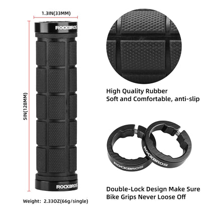 ROCKBROS Bike Handlebar Grips Bike Grips Double Lock On Comfortable Bicycle Handlebar Grips Non-Slip for Mountain Bike BMX Bike Scooter Beach Cruiser, Folding Bike
