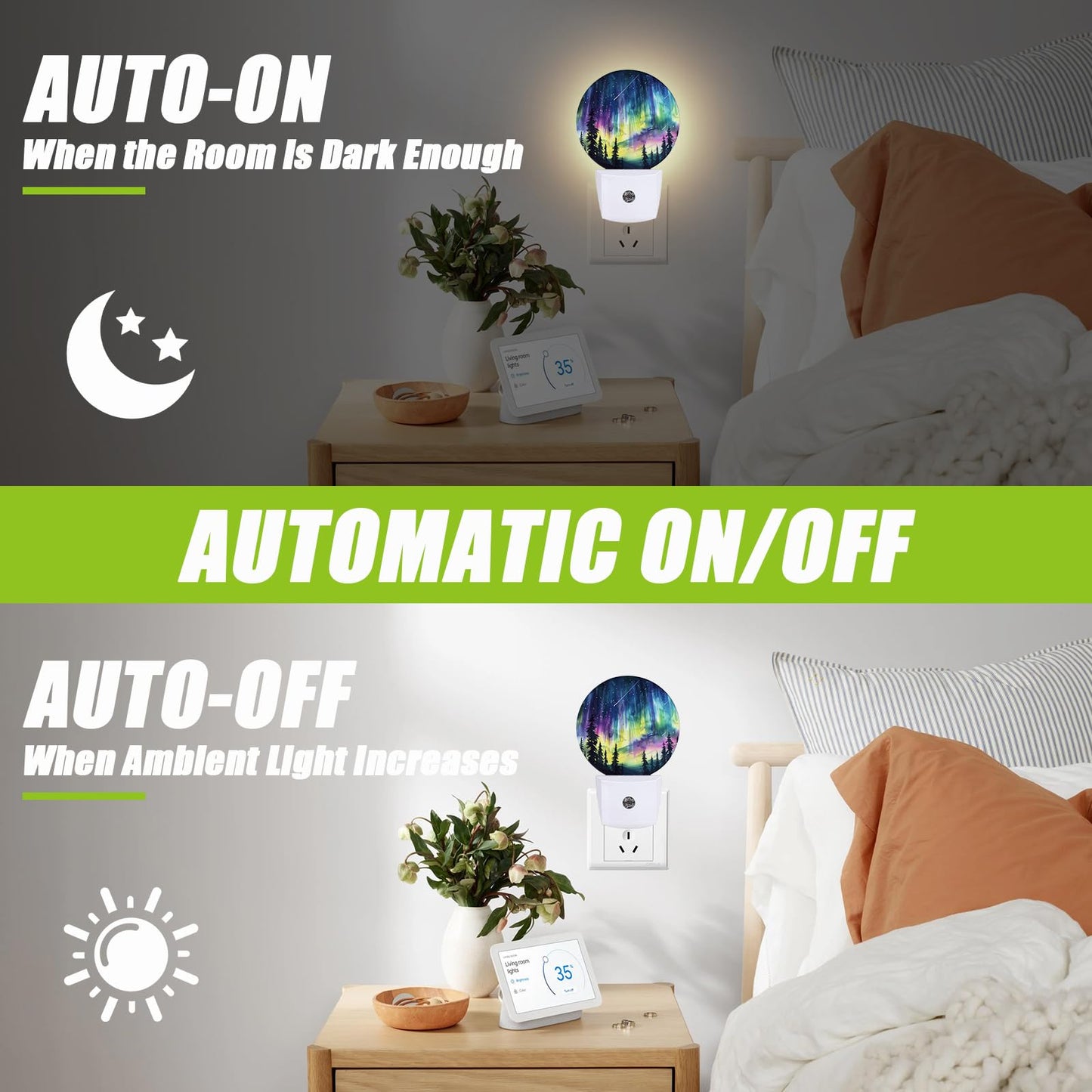 COSHARKLY Aurora Forest Night Light,Plug-in Night Lights with Dusk-to-Dawn Sensor for Bedroom Bathroom and Living Room Sleep Friendly lamp