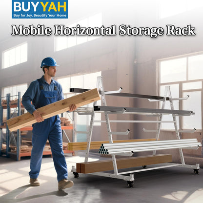 BUYYAH Horizontal Storage Rack with 4 Swivel Wheels, Heavy Duty Mobile Material Handling Conduit Pipe Rack, 5ft x 3.7ft x 4.3ft
